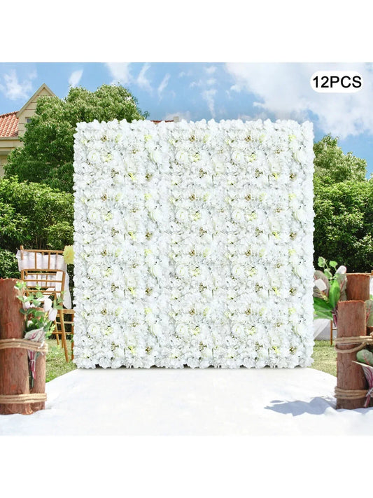 12 Pcs Romantic Silk Rose Panels, Artificial Flower Wall for Wedding Decor,Background Decoration for Photography