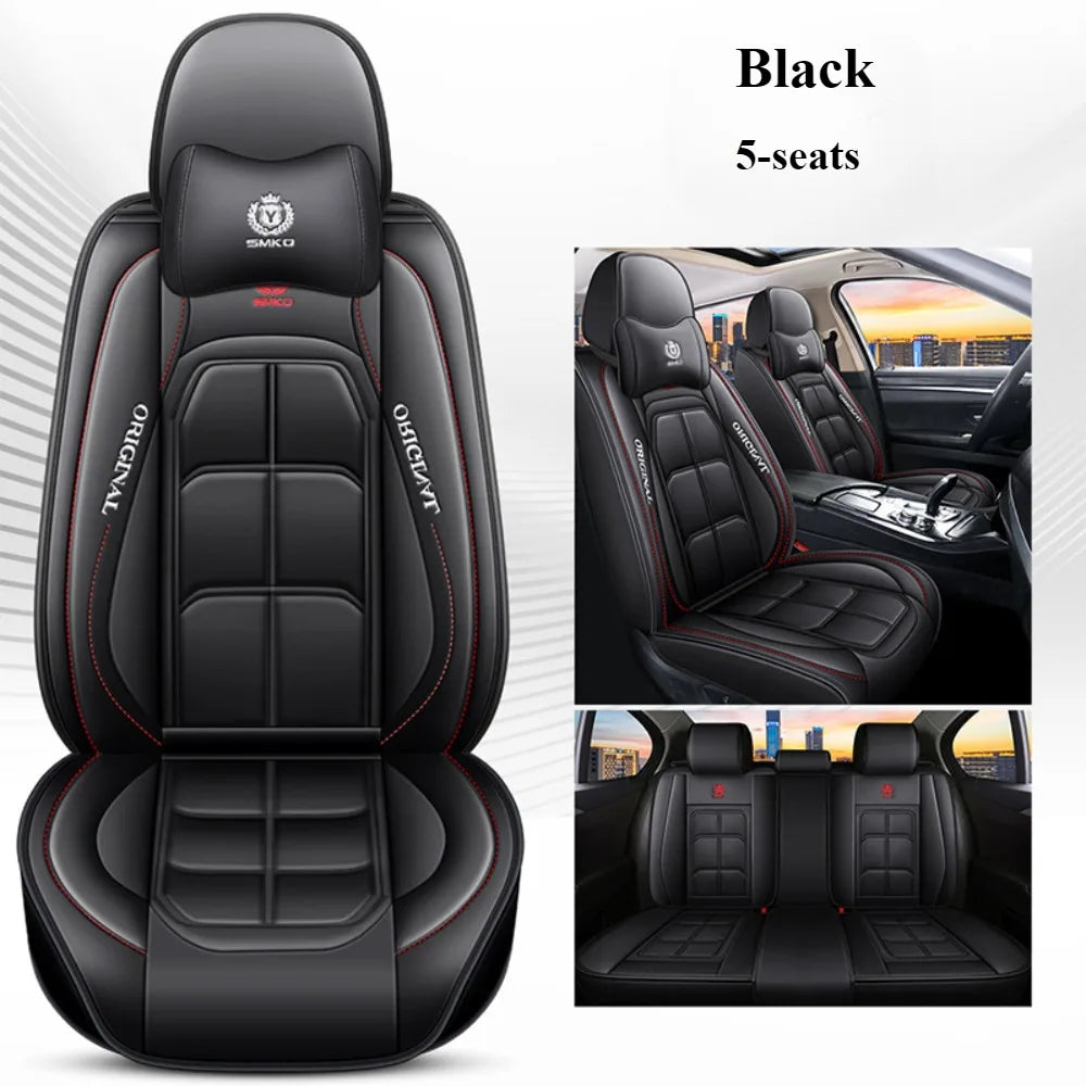 Comfort Edition 5-Seater PU Leather Seat Covers - 2 Headrests Included, Wear-Resistant, Easy to Clean, Full Car Interior Refresh