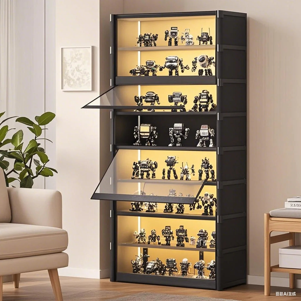 Display Cabinet Storage Box Shoe Rack Cabinet Handbag Organizer Large Capacity Collectible Toy Display Case W/ Clear Door