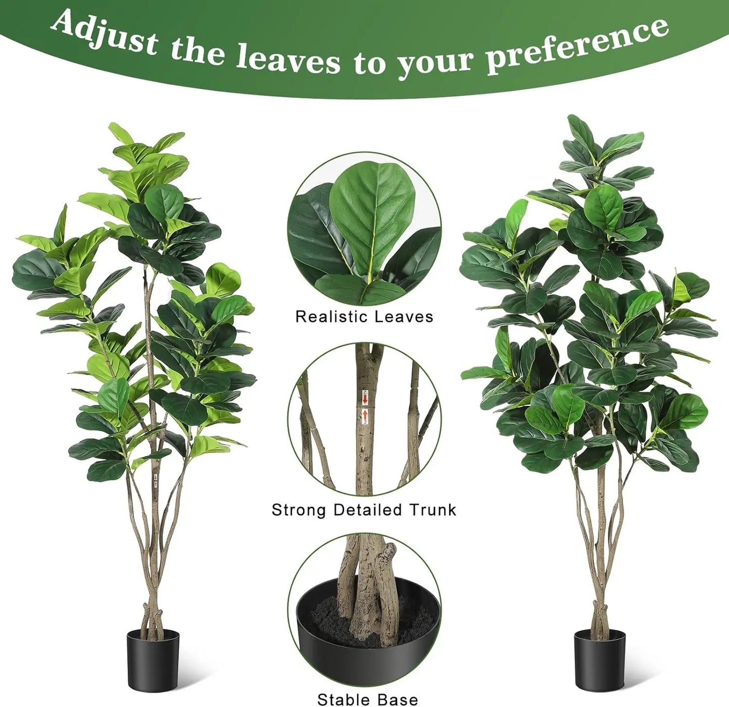 Artificial Tree,Faux Fiddle Leaf Fig Tree,6ft Tall Ficus Tree Artificial for Home Decor,Fake Lyrata Fig Plants Tree Home Decor