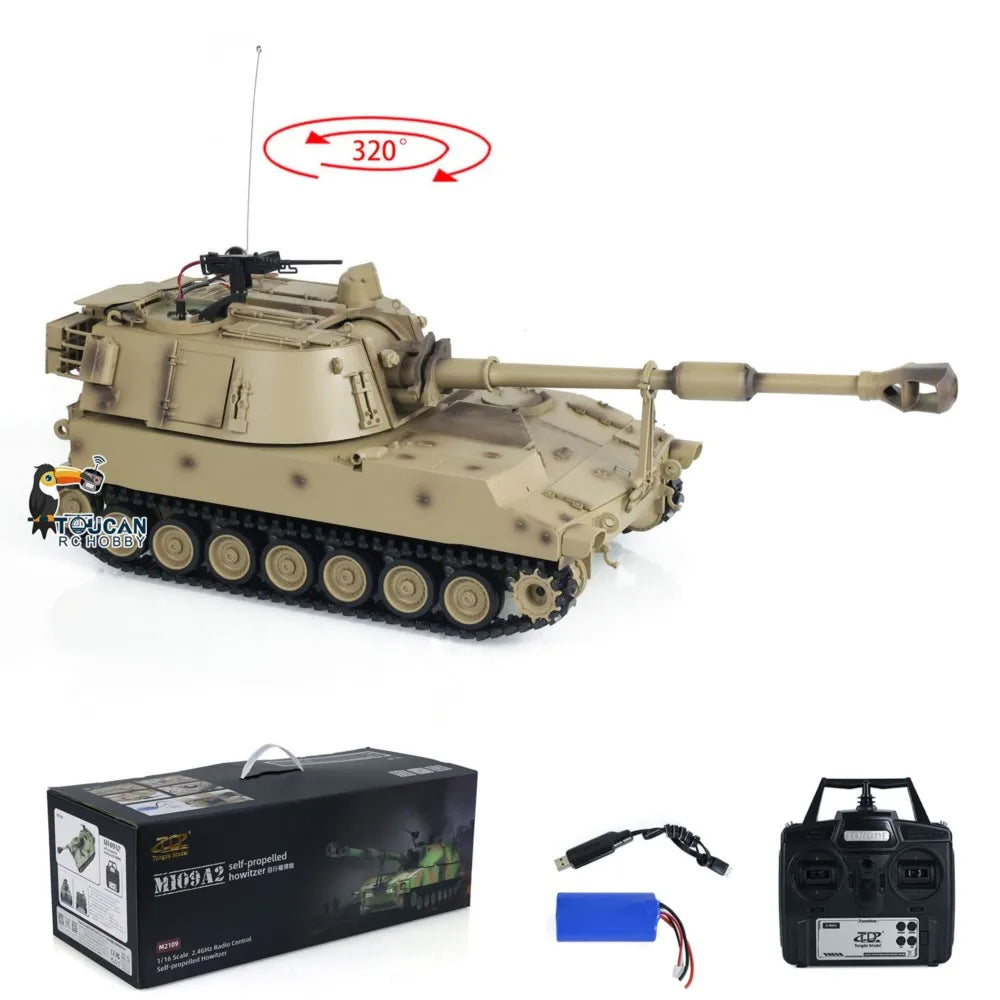 US Stock Gift Tongde RC RTR Tank M109A2 Self-propelled Howitzer 1/16  Infrared BB Barrel Recoil Military Panzer Model for Adults