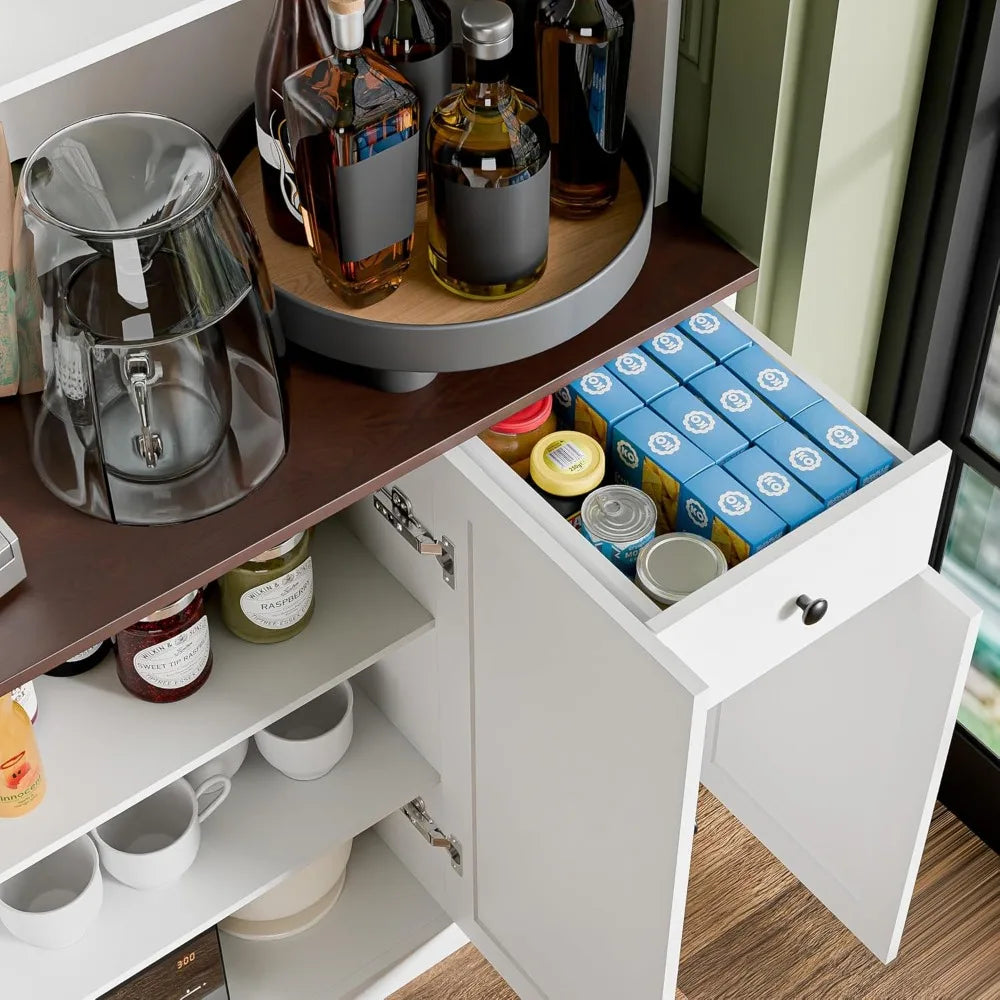 Tall Kitchen Pantry Cabinet with Microwave Shelf, Modern Large Freestanding Sideboard Cupboard Kitchen Hutch Cabinet