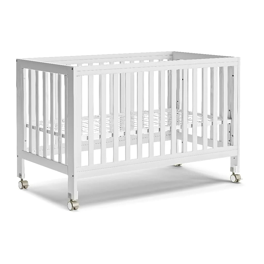 11-In-1 Convertible Mini Cradle to Full Size Crib Removable Wheels 4 Adjustable Heights (WHITE)