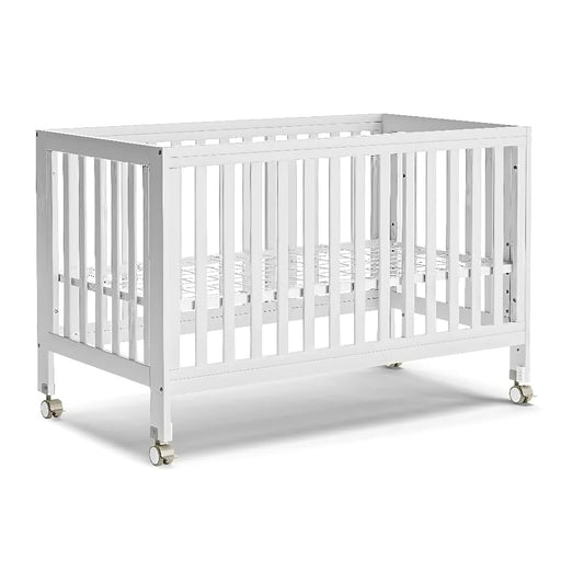 11-In-1 Convertible Mini Cradle to Full Size Crib Removable Wheels 4 Adjustable Heights (WHITE)