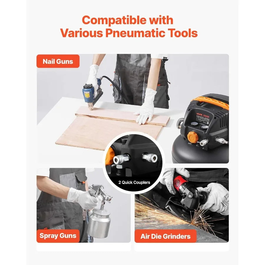 6 Gallon Air Compressor 1.7HP 2.3CFM@90PSI Portable Pancake Air Compressor with 150PSI Max Pressure Ideal for Tire Inflation Sp