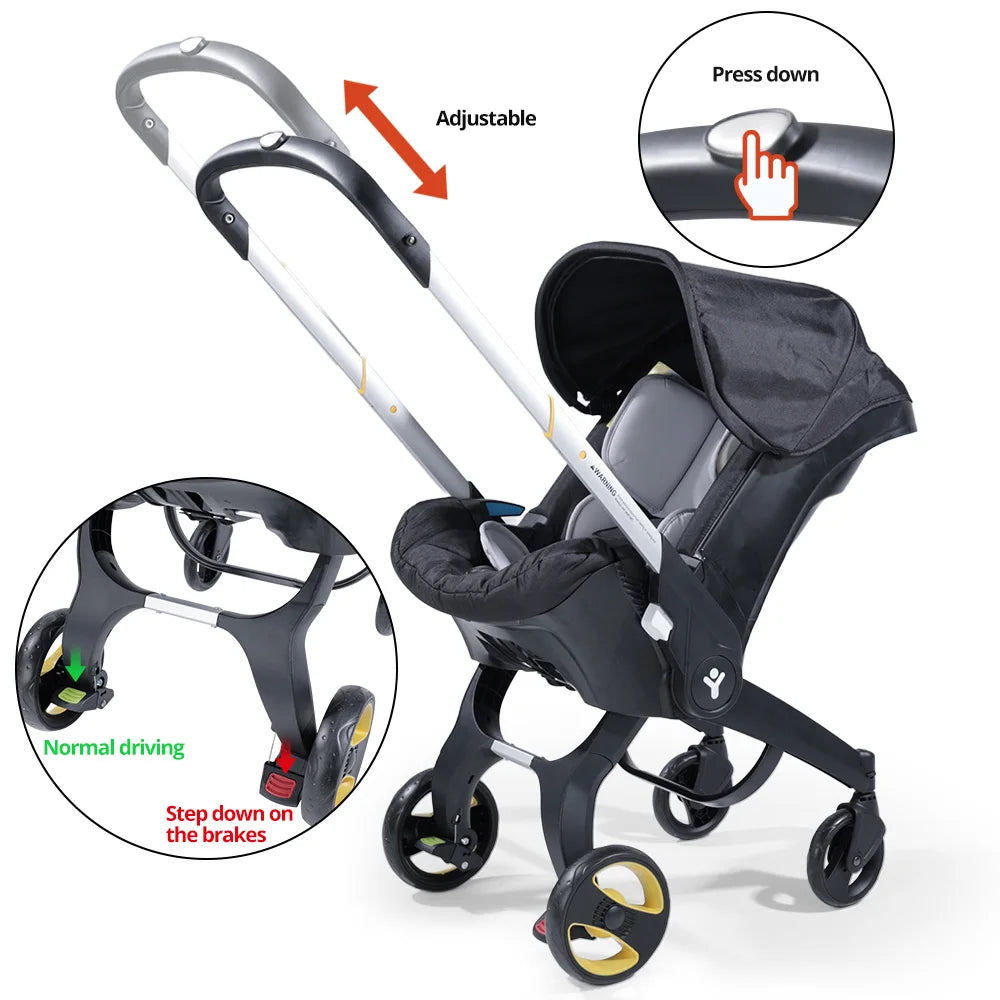 Foldable baby stroller, metal frame, adjustable handle direction, with sunshade, very suitable for outdoor shopping