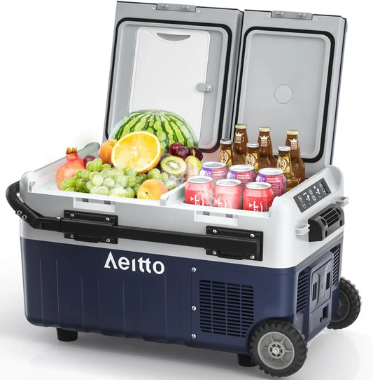 12 Volt Car Refrigerator, 32QT(30L) Dual Zone Portable Car Fridge Freezer -4℉-68℉ Electric Cooler Dual Temp Control Cooling Free