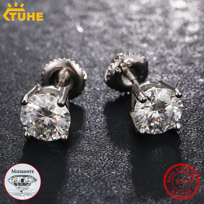 Top Quality 6mm 0.8CT Moissanite Earrings For Women 14K Gold Plated 925 Sterling Silver Earrings