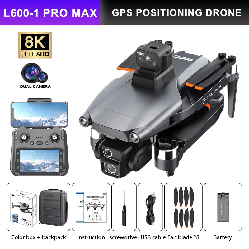 L600-1 PRO MAX RC Drone 8K Professinal With Wide Angle HD Camera WIFI 360°Obstacle Avoidance Foldable Helicopter WIFI FPV Drones
