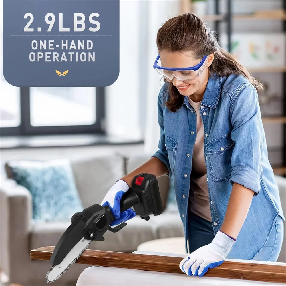 Cordless Chainsaw, Mini Chiansaw with 6 inch / 8 inch Chians, Portable Handheld Electric Chainsaw for Household & Garden