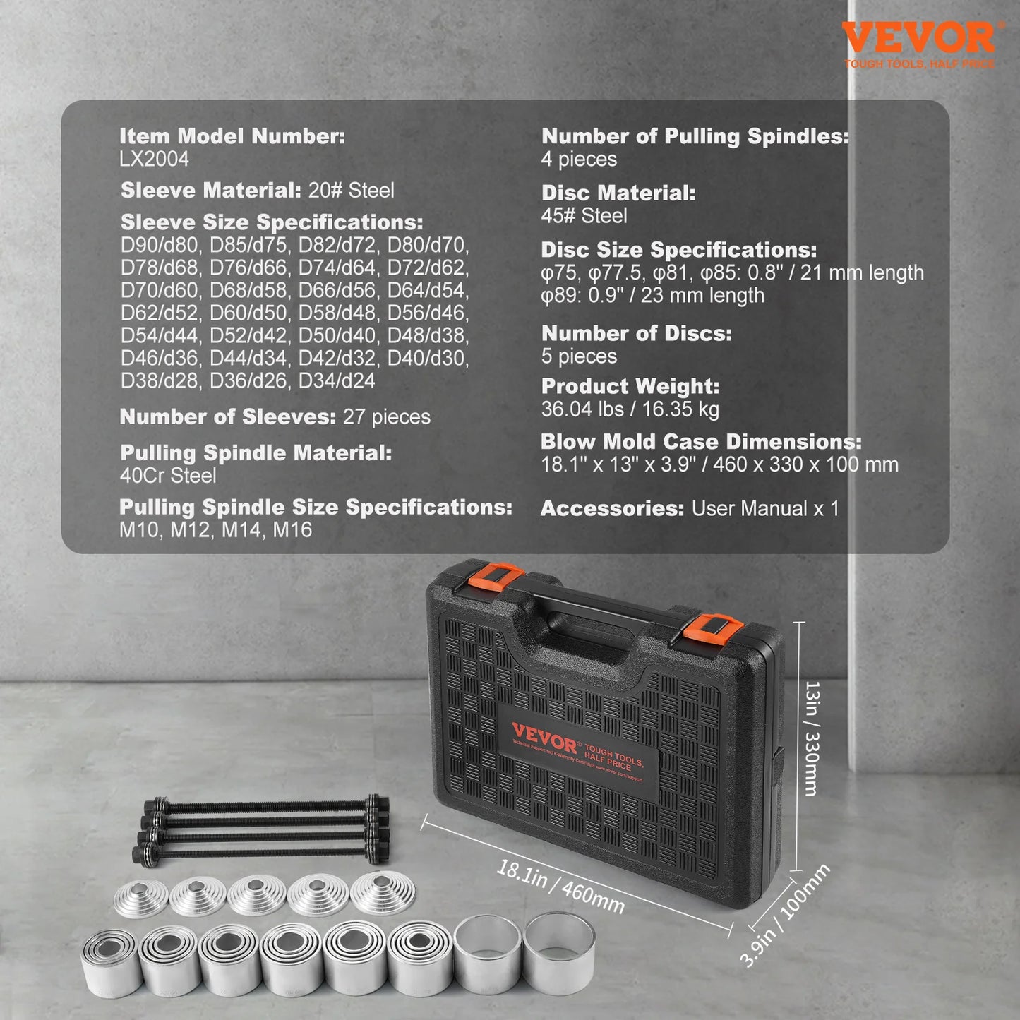 SucceBuy 26 PCS Pull Press Sleeve Kit Steel Bush Bearing Removal Installation Set Bush Removal Insertion Sleeve Tools with Case