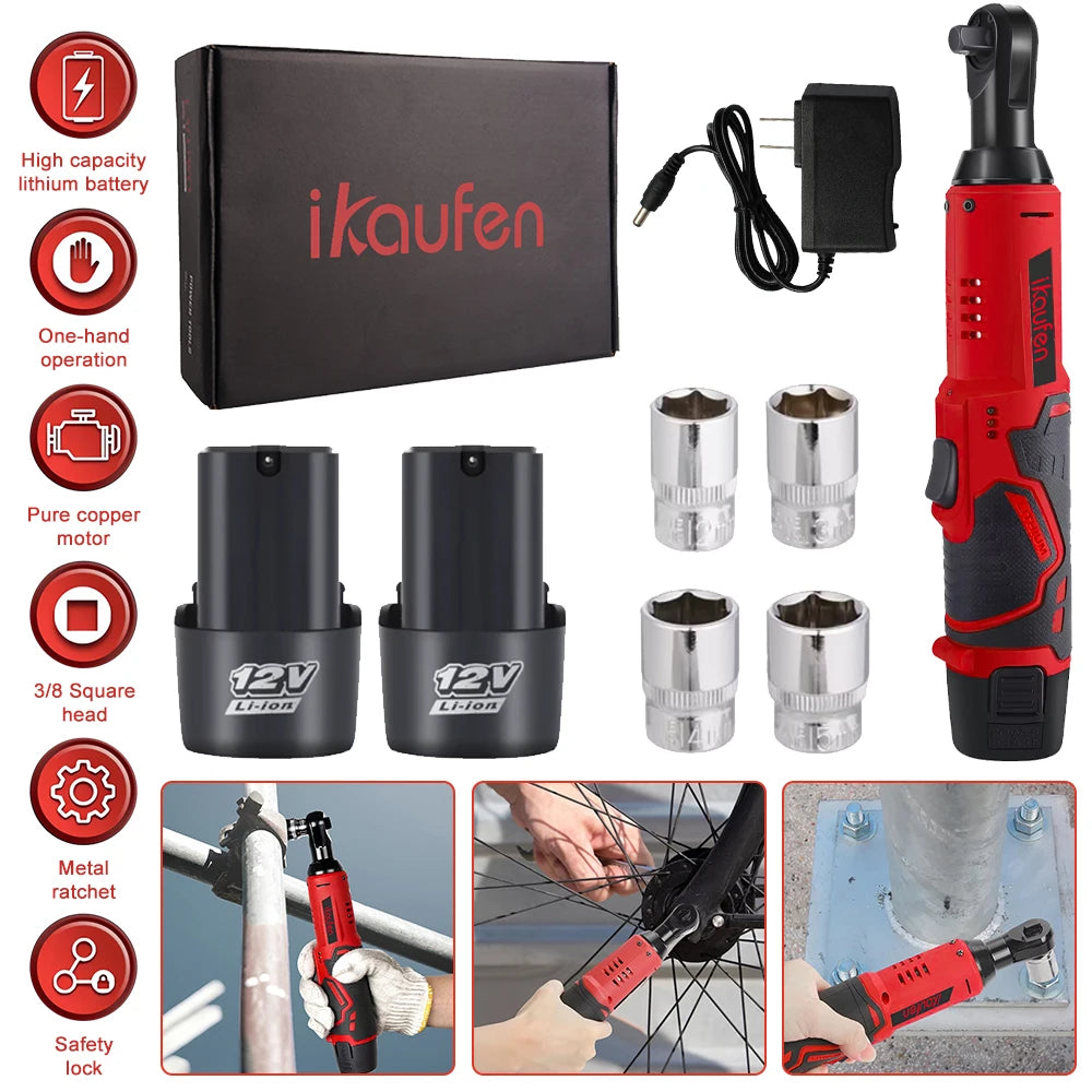18V Impact Wrench Cordless Rechargeable Electric Wrench 3/8 Inch Right Angle Ratchet Wrenches Impact Driver Power Tool