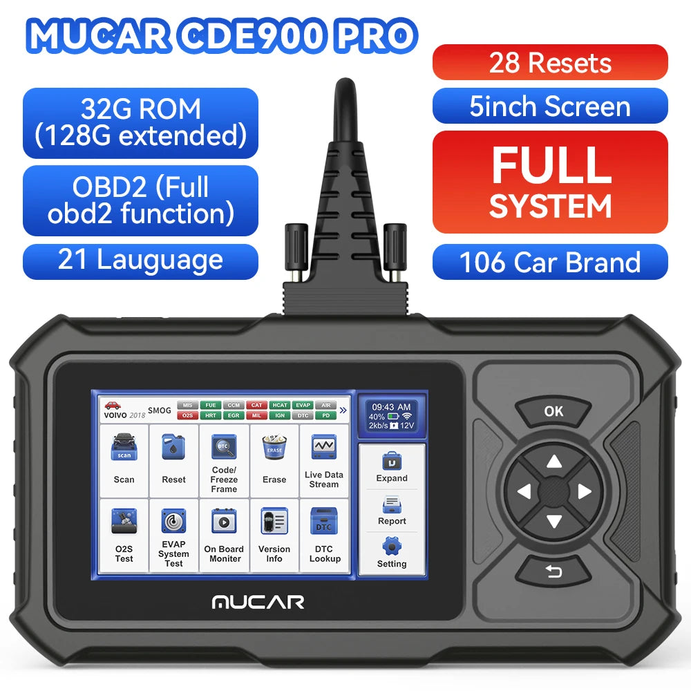 Mucar CDE900 Pro OBD2 Scanner Automotive Obd 2 Car Diagnostic Tools Car Fault Code Reader Support Full System Diagnosis 28 Reset