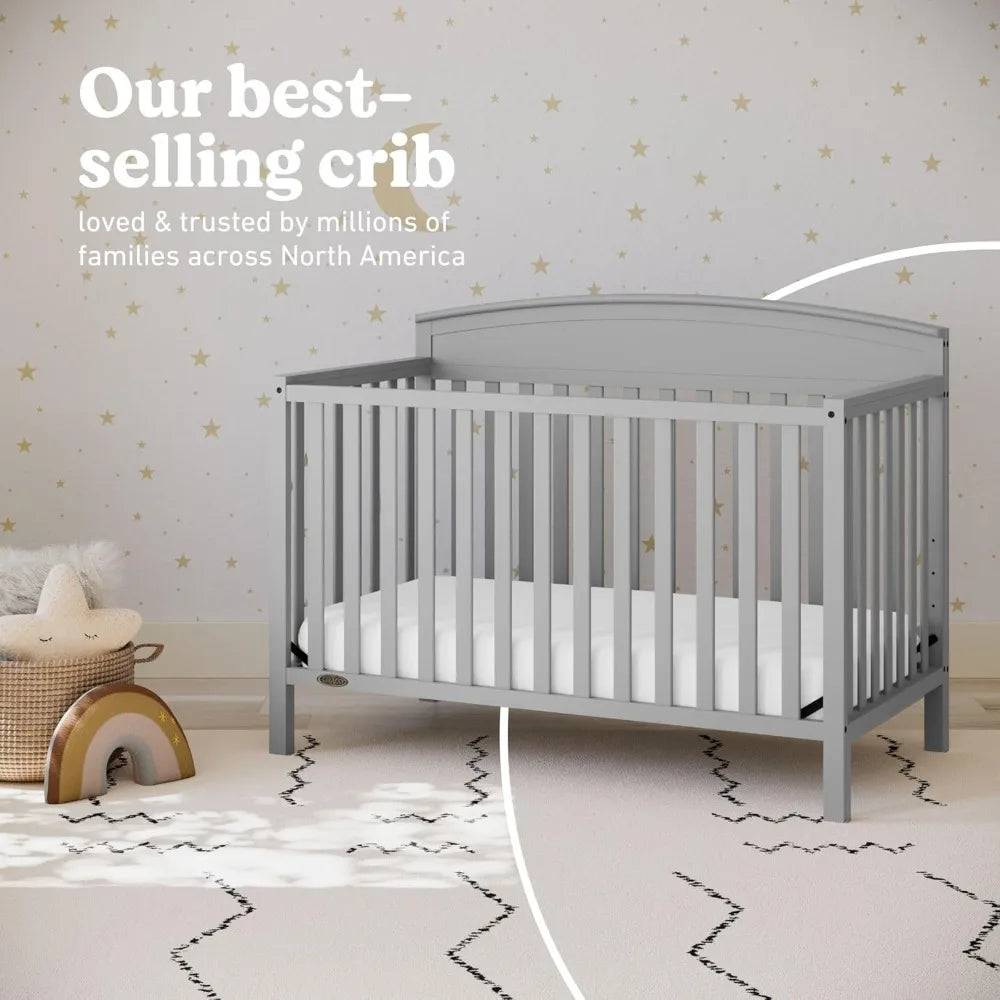 5-in-1 Convertible Crib (Pebble Gray) – Gold Certified, Converts from Baby Crib to Toddler Bed, Daybed and Full