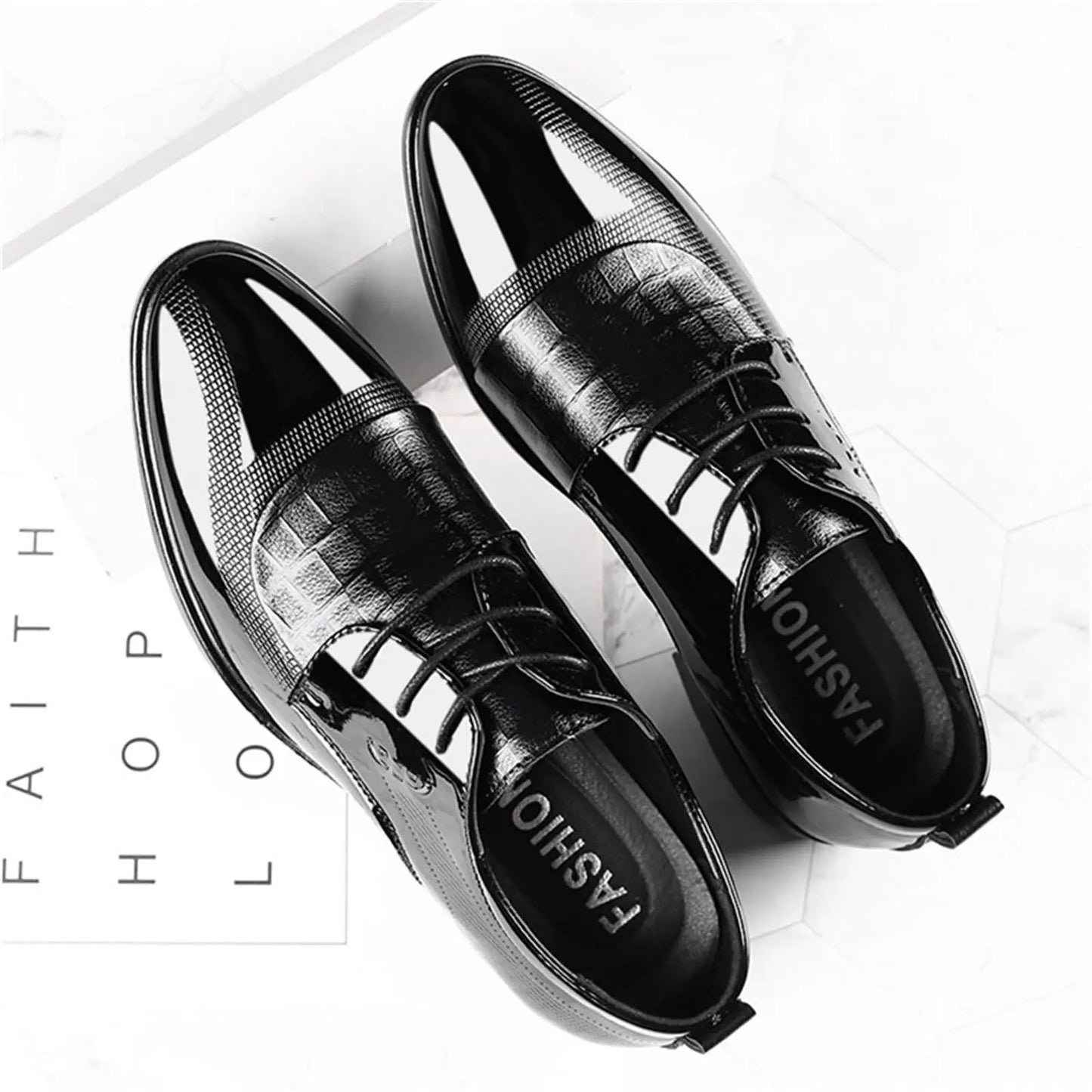 Mens Formal Oxford Patent Leather Lace Up Dress Shoes