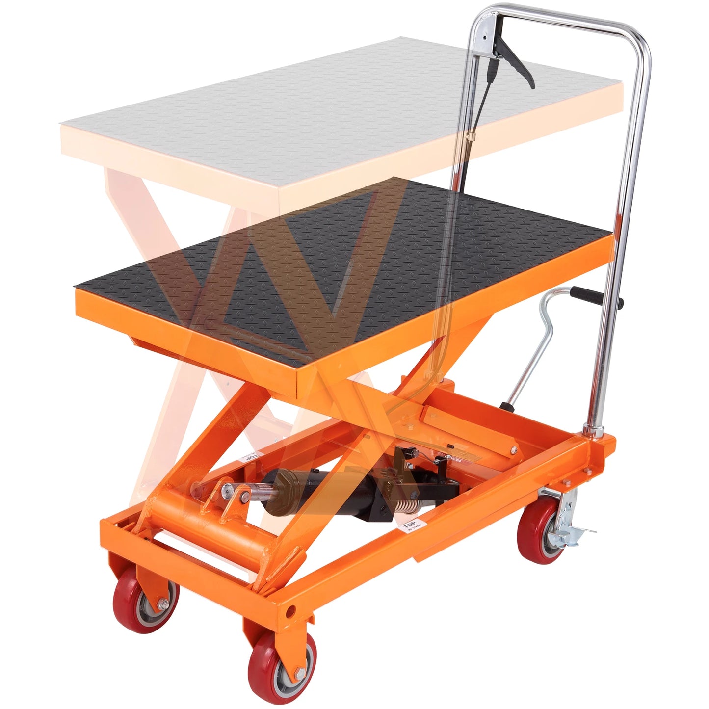 SucceBuy 1100lbs Hydraulic Lift Table Cart Manual Single Scissor 35.4" Lifting Height with 4 Wheels for Handling Transport
