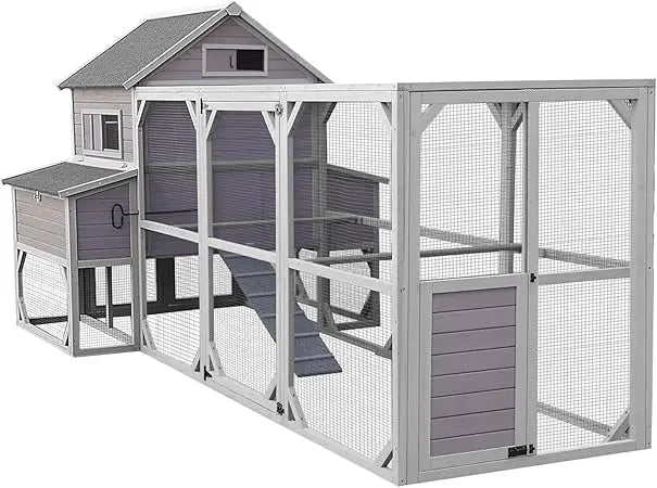 Large Chicken Coop 137" L Hen House Duck Cage for 10-15 Chickens 55ft² with Spacious Run, 6 Nesting Box, 6 Raised Perches
