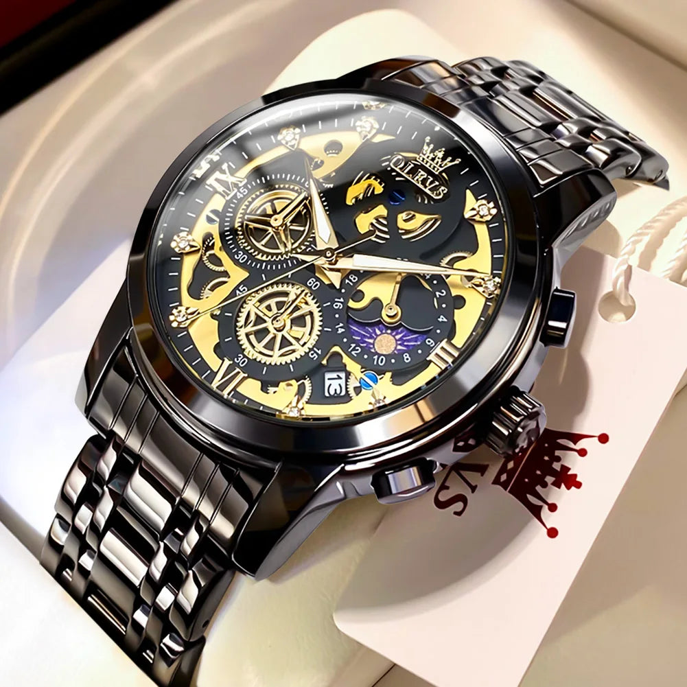 Olevs Mens Luxury Skeleton Style Waterproof Quartz Watch
