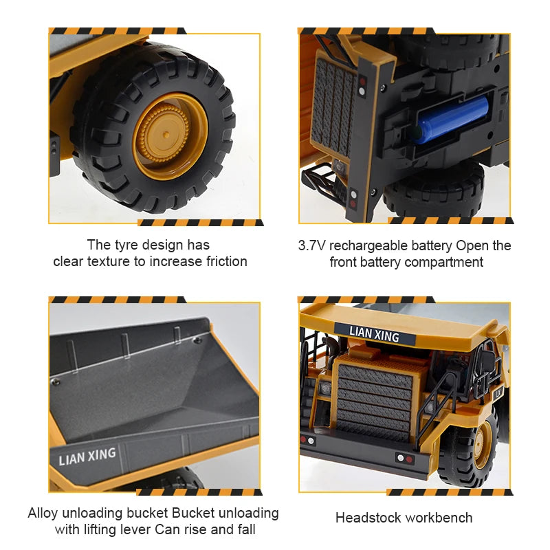 1:24 9CH RC Alloy Dump Truck Car Engineering Vehicle Forklift Heavy Excavator Remote Control Car Toys for Boys Children's Gifts