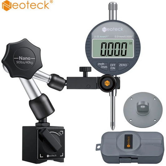 Neoteck Industrial 0-1" Dial Indicator Magnetic Base 0.0005" Accuracy Machinist Precision Testing Tools