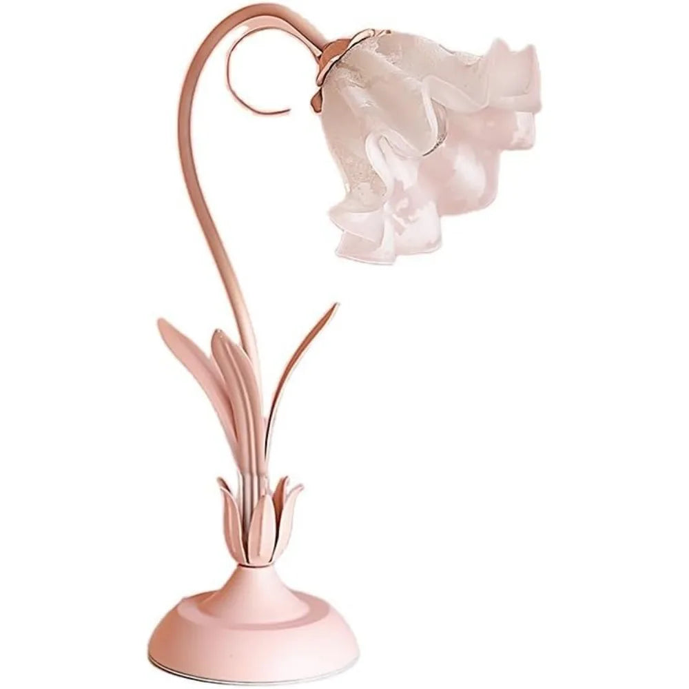 Bedside LED Desk Lamp, Lily Flower Shaped Light with Bent Glass Lampshades, 110V Modern Style Desktop Lamp with Rotary Switch