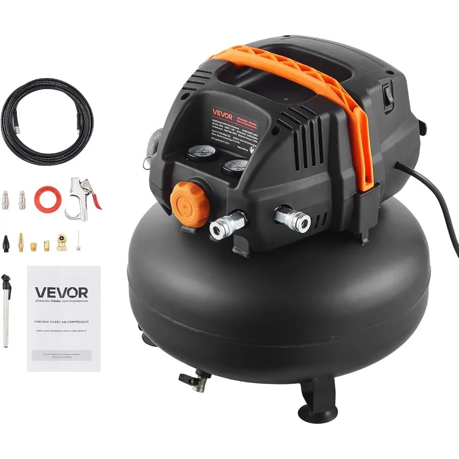 6 Gallon Air Compressor 1.7HP 2.3CFM@90PSI Portable Pancake Air Compressor with 150PSI Max Pressure Ideal for Tire Inflation Sp