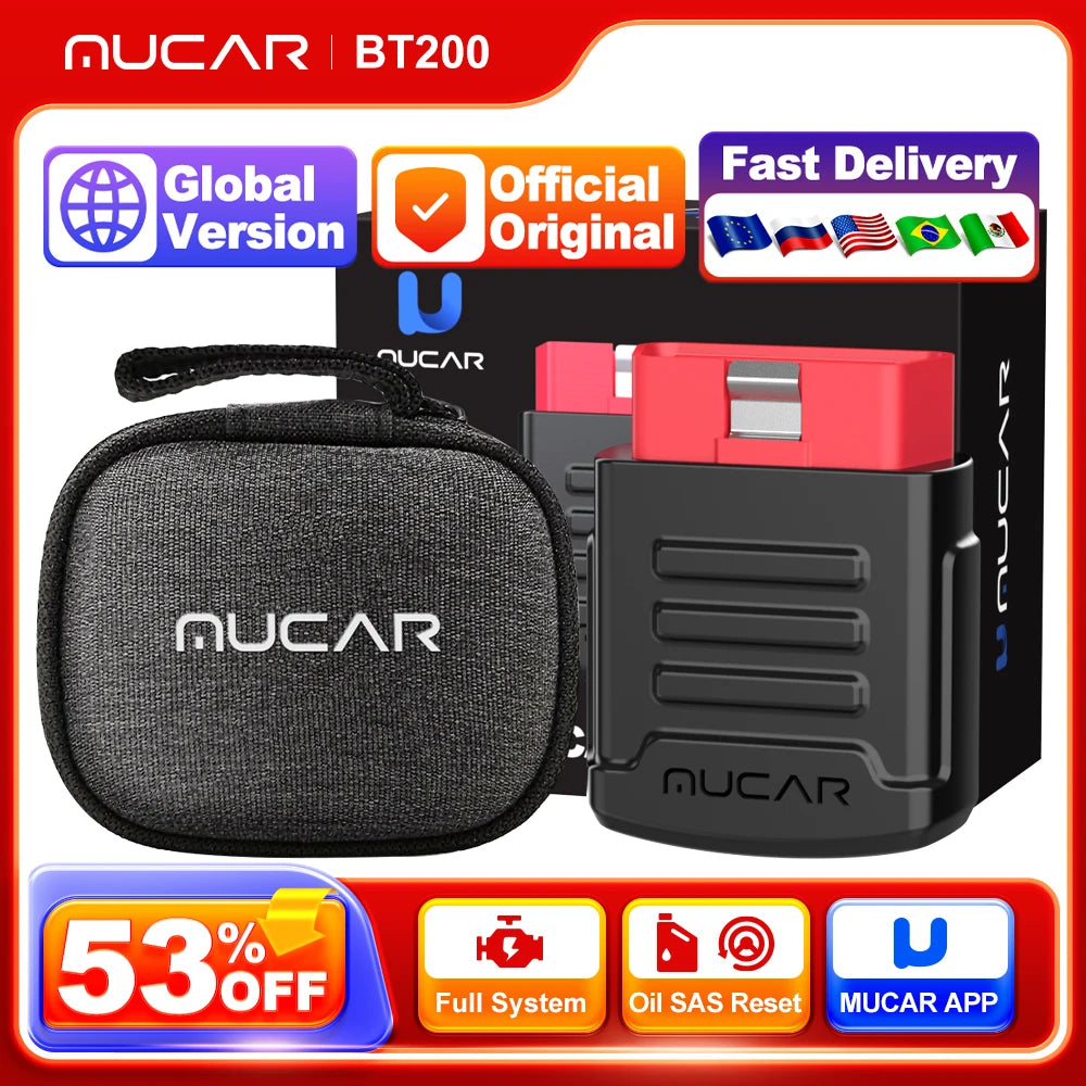 MUCAR BT200 Bluetooth Automotive Obd2 Scanner for Auto Full System Diagnostic Tools Oil SAS Scan EOBD Diagnosis O2 Sensor Tester