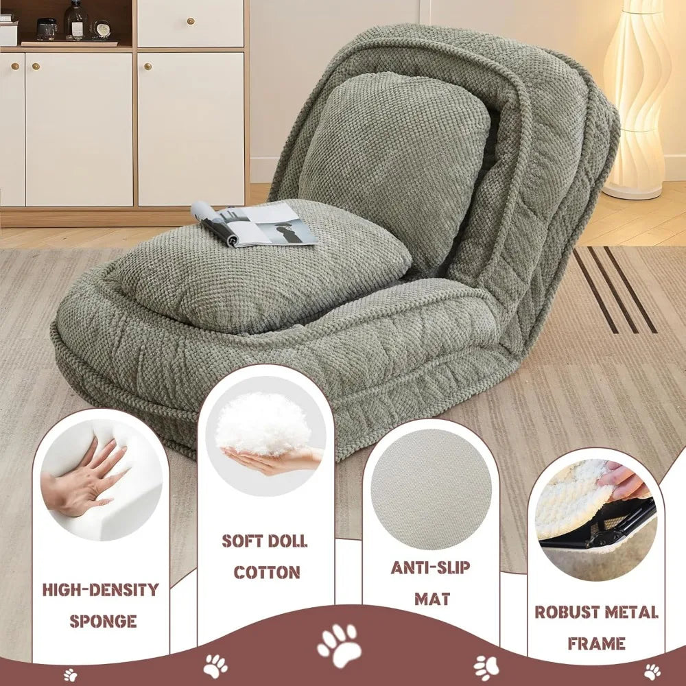 Upholstered Human Dog Bed for Adult & Pets, Convertible Lazy Sofa Bed with 5 Adjustable Position, Comfy Tatami Bean Bag Lounge C