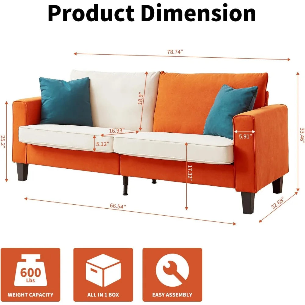 Couch for Living Room, 79" Modern Sofa with Removable Cover and Deep Seat, Linen 3 Seater Comfy Sofa for Small Spaces