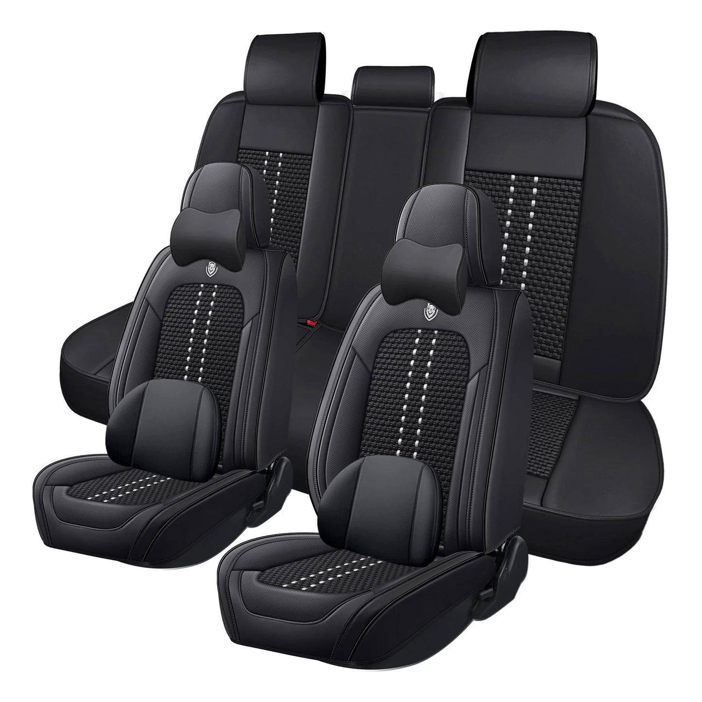 Universal car seat cover, waterproof PU leather, lined with breathable ice silk, 5-seat set for the whole car