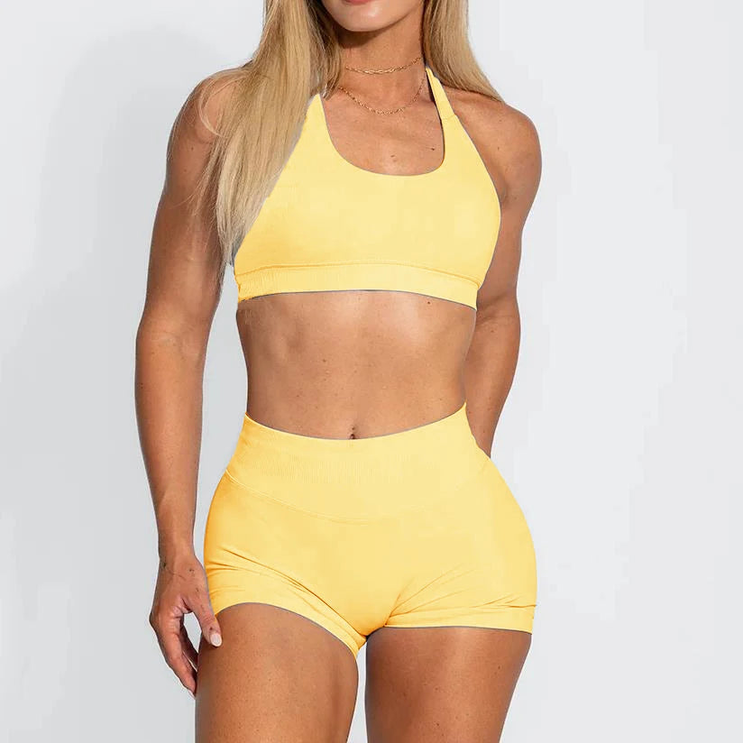 2PCS Seamless Gym Women Yoga Set Clothing Sportswear Leggings Halter Sports Bra Workout Outfit Pant Active Wear Suit XP389