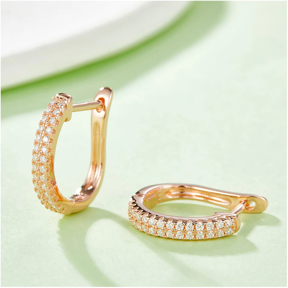 GEM'S BALLET 14K Gold Plated 925 Sterling Silver Hoop Earrings Moissanite U-Shaped Huggie Earrings Hypoallergenic Gift For Her