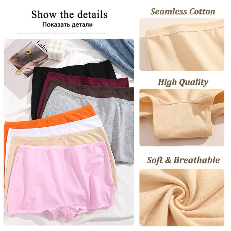 4PCS Women's Panties Cotton Seamless Sports Boxers Underwear Female Solid Color Briefs Cozy Lingerie Intimate Underpants XS-XL