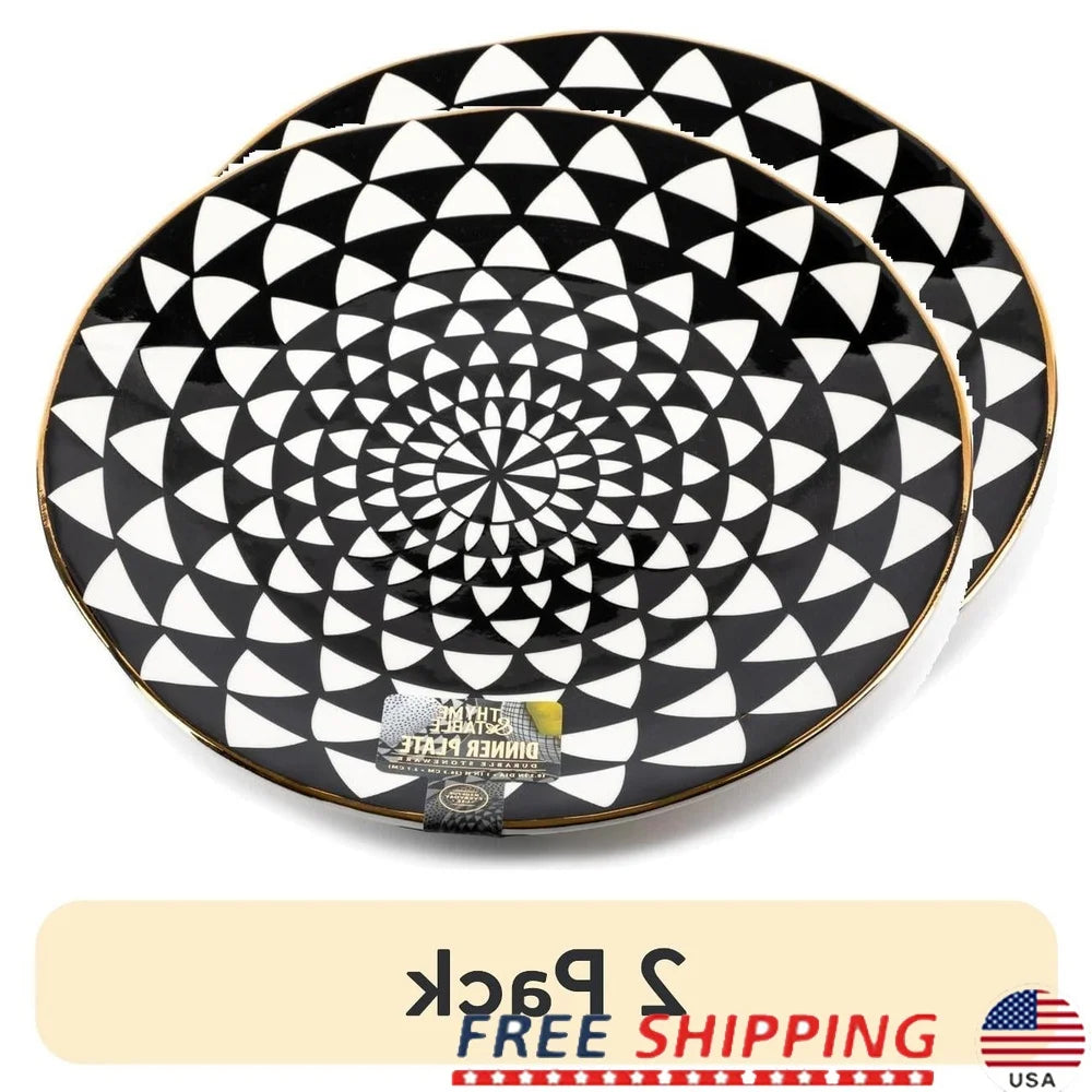 2 Pack Stoneware Dinner Plates Elegant Medallion Design Dishwasher Microwave Safe Round Tableware Ideal Everyday and Special