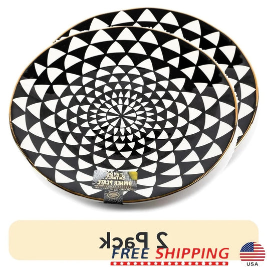 2 Pack Stoneware Dinner Plates Elegant Medallion Design Dishwasher Microwave Safe Round Tableware Ideal Everyday and Special