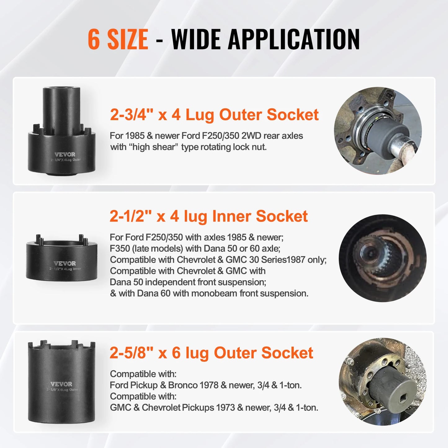 SucceBuy Spindle Nut Socket Tool Kit 1/2 inch Drive 6 Piece Axle Hub Nut Socket Set Vehicles Axle Spindle Nut Retainers Remover