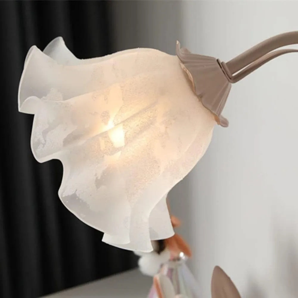 Bedside LED Desk Lamp, Lily Flower Shaped Light with Bent Glass Lampshades, 110V Modern Style Desktop Lamp with Rotary Switch