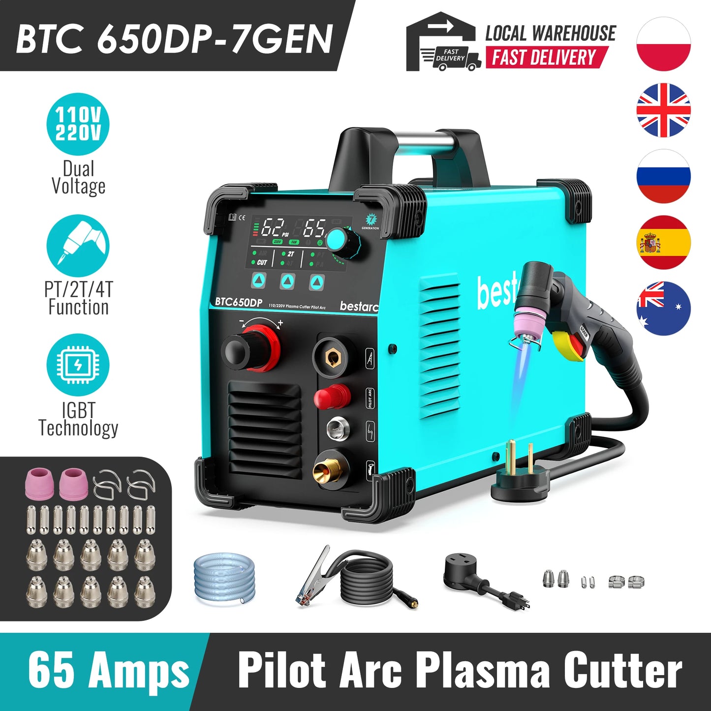 bestarc 65Amps Pilot Arc Plasma Cutter BTC650DP With Air Sensor Technology & Digital Screen Display | 20MM Max Cutting Thickness