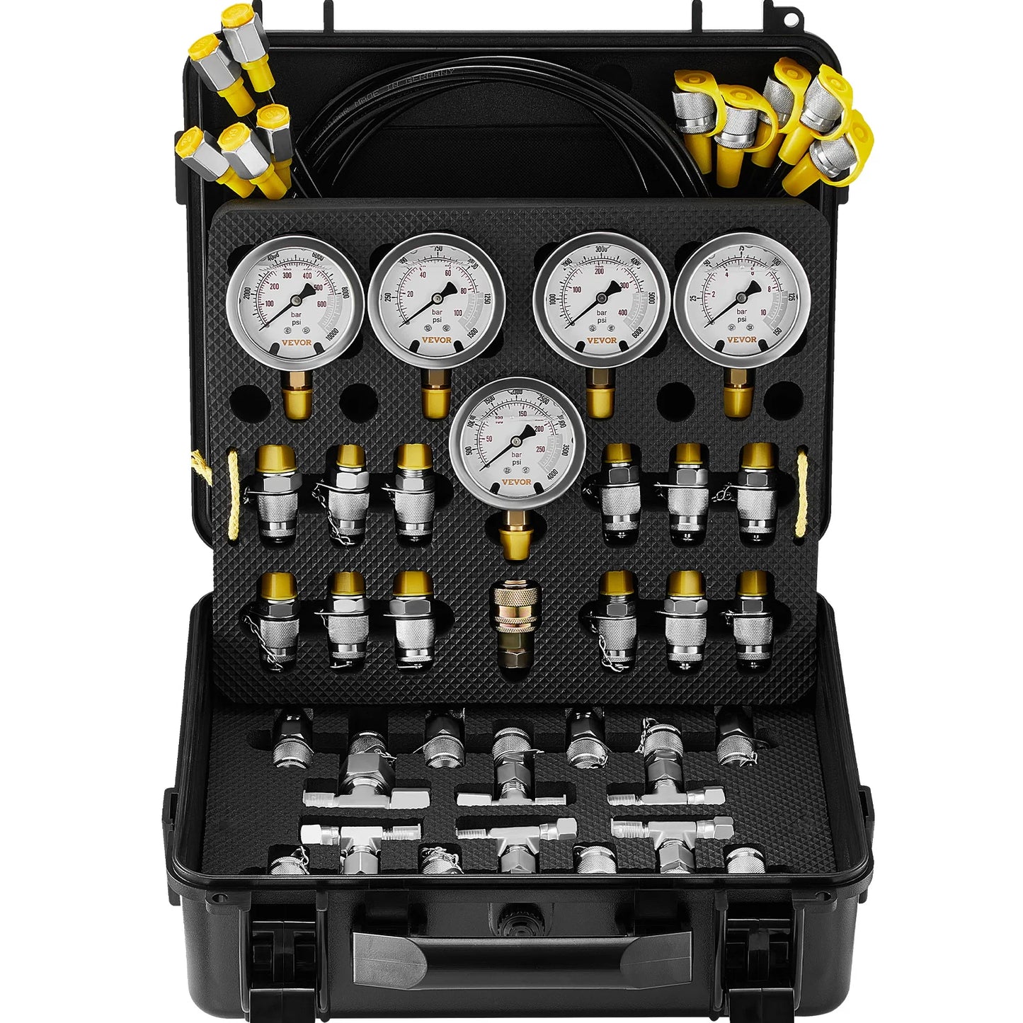 SucceBuy Hydraulic Pressure Test Kits Excavator Hydraulic Test Gauge Sets with Carrying Case for Excavator Tractors Machinery