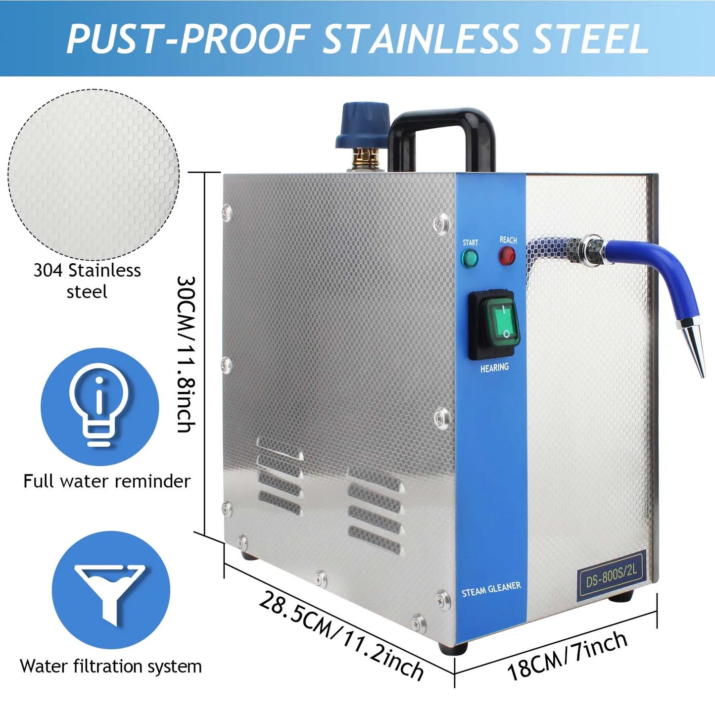 Industrial 1300W Jewelry Steam Cleaner | 2L Stainless Steel Tank for Gold/Silver/Platinum Deep Cleaning - Home/Commercial Use