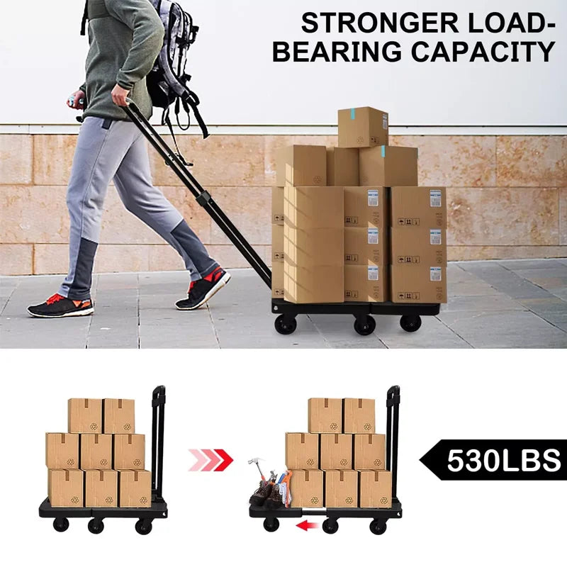 SELORSS Folding Hand Truck, 530 LBS Heavy Duty Luggage Cart Foldable Dolly Cart for Moving, Utility Dolly Platform Cart 6 Wheels