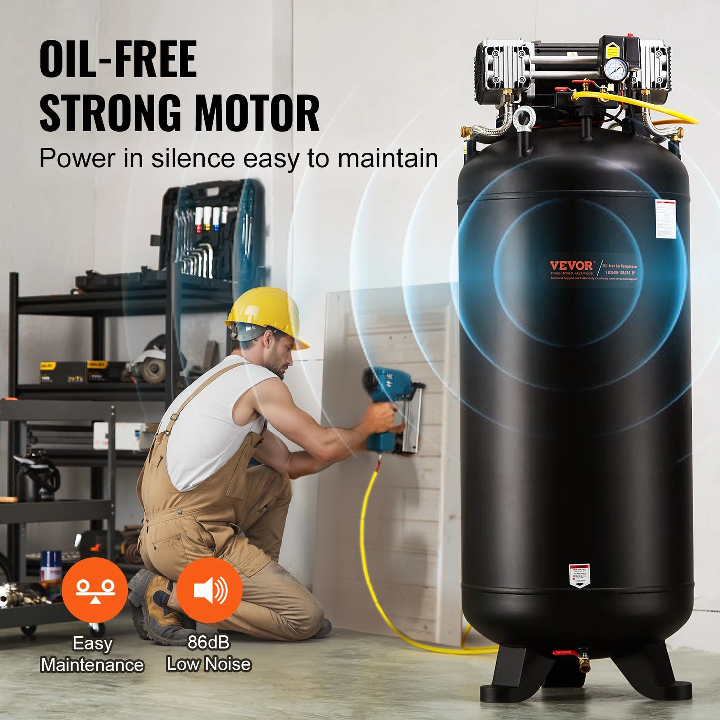 SucceBuy 80 Gallon Air Compressor 6.5HP 145PSI Oil Free Air Compressor Ultra Quiet Compressor for Industrial Sites Auto Repair