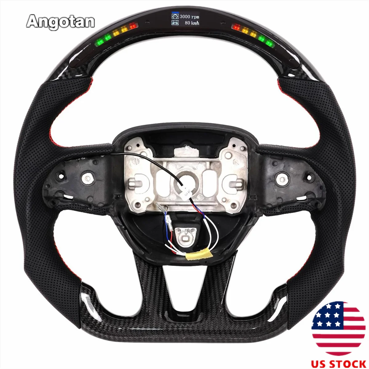 ✔Prepreg Dry Carbon Fiber D-Type Steering Wheel for Dodge Charger Challenger Durango SRT 2015-2023 With LED Shift Indicator