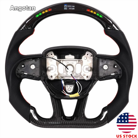 ✔Prepreg Dry Carbon Fiber D-Type Steering Wheel for Dodge Charger Challenger Durango SRT 2015-2023 With LED Shift Indicator