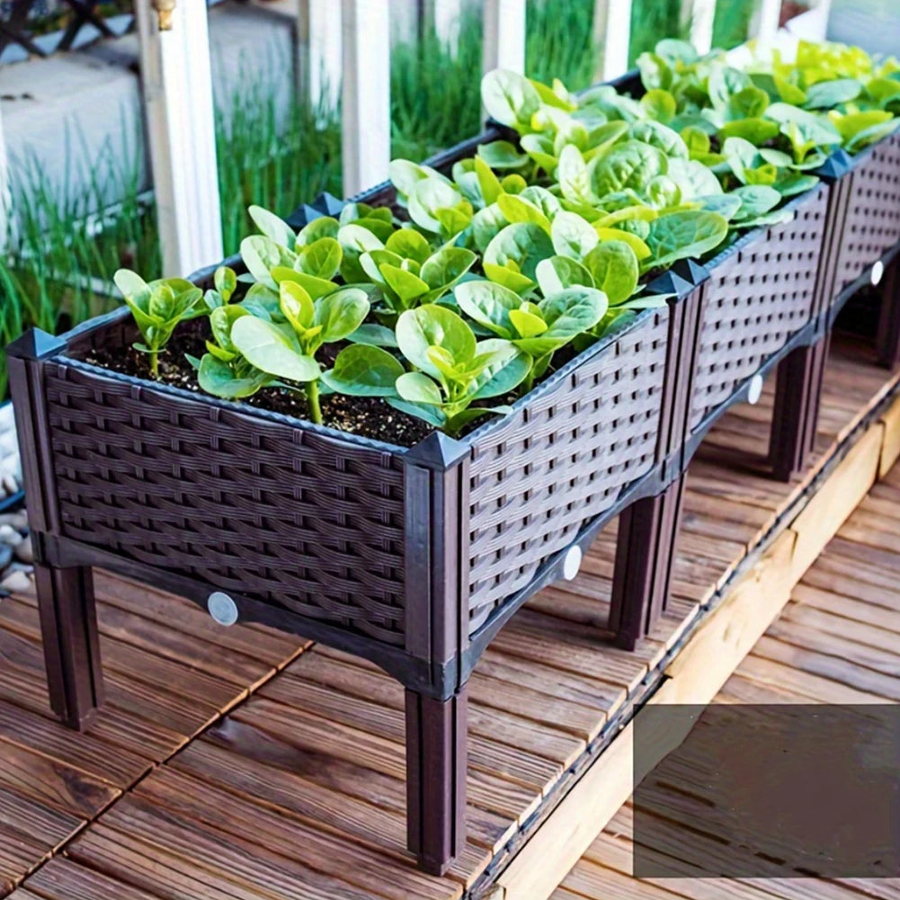 Plastic Raised Planter Box with Drainage Holes Raised Bed Elevated Propagation Box for Patio Flower Fruit Herb Vegetable Growing
