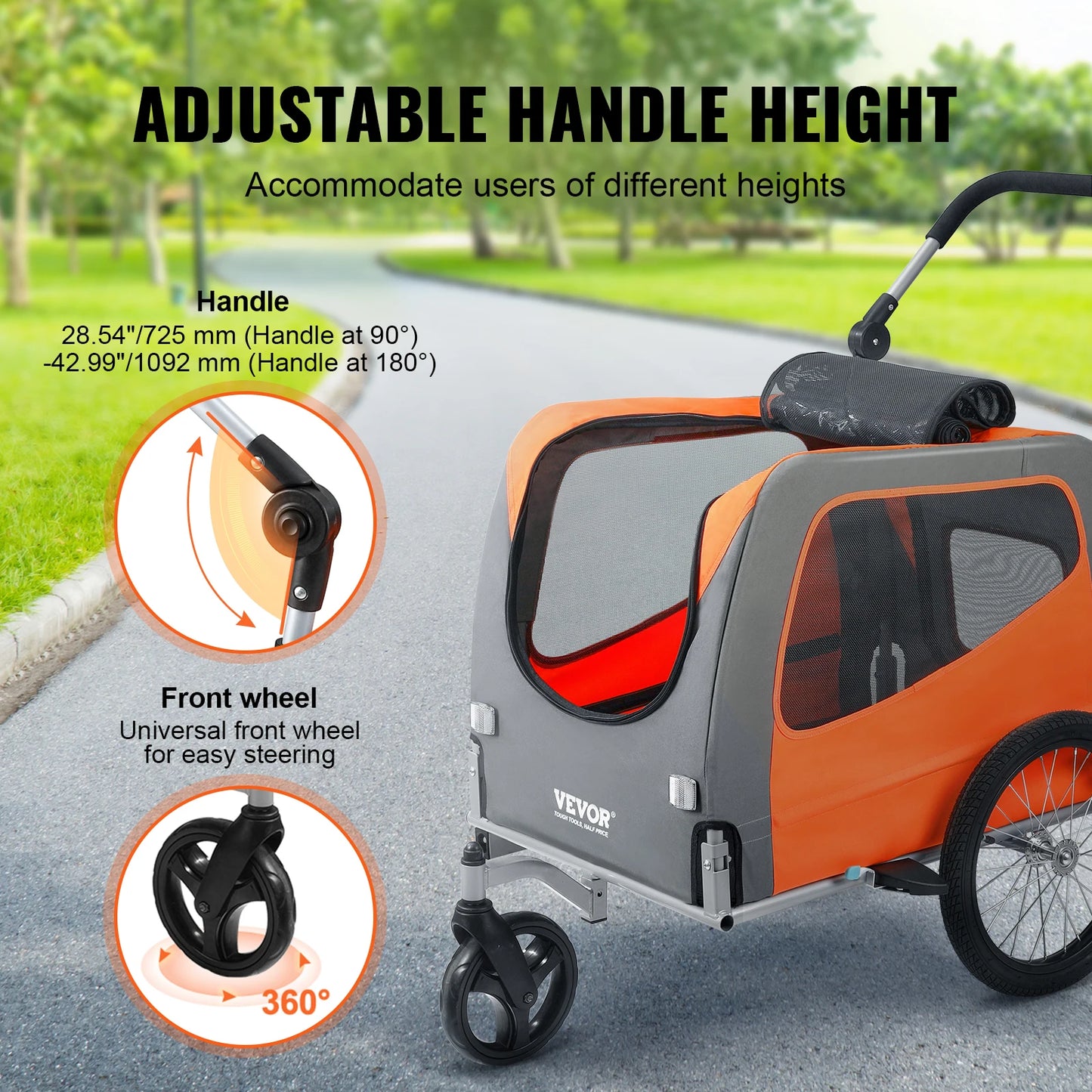 SucceBuy 66lbsDog Bike Trailer 2-in-1Pet Stroller Folding Cart Frame Bicycle Carrier with Wheels Universal Coupler for Dogs Cats