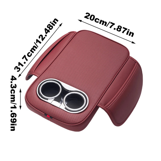 Car Armrest Cushion With 2 Cup Holder And Side Pocket PU Leather Auto Center Console Arm Rest Heighten Pads Car Arm Rest Cover