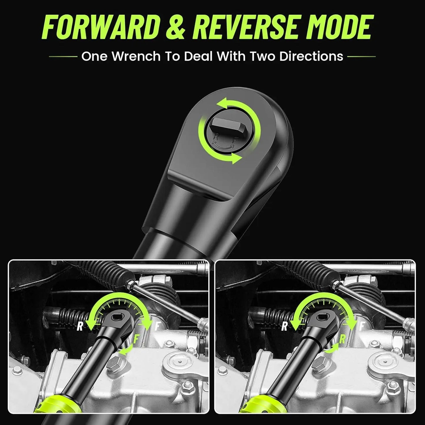 Cordless Ratchet Wrench 3/8" Light Weight Electric Ratchet 58Ft-lbs (80N.m) 400RPM 6'' Extended Neck 2.0Ah Battery Power Tools