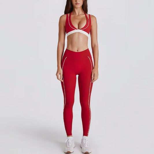 2 Pieces Women's Tracksuit Yoga Set Workout Gym Sportswear High Waist Leggings Fitness Shorts V-neck Halter Bras Sports Suits