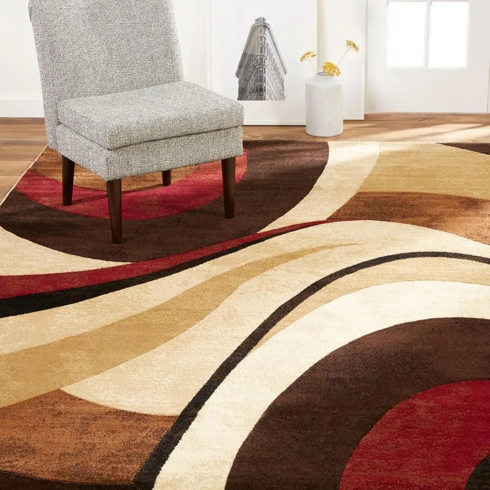 Tribeca Slade Modern Area Rug, Abstract Brown/Red 6'7"x9'10"